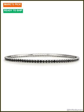 Black Spinel Tennis Bracelet Stretch Silver 6.7 7.5 inch